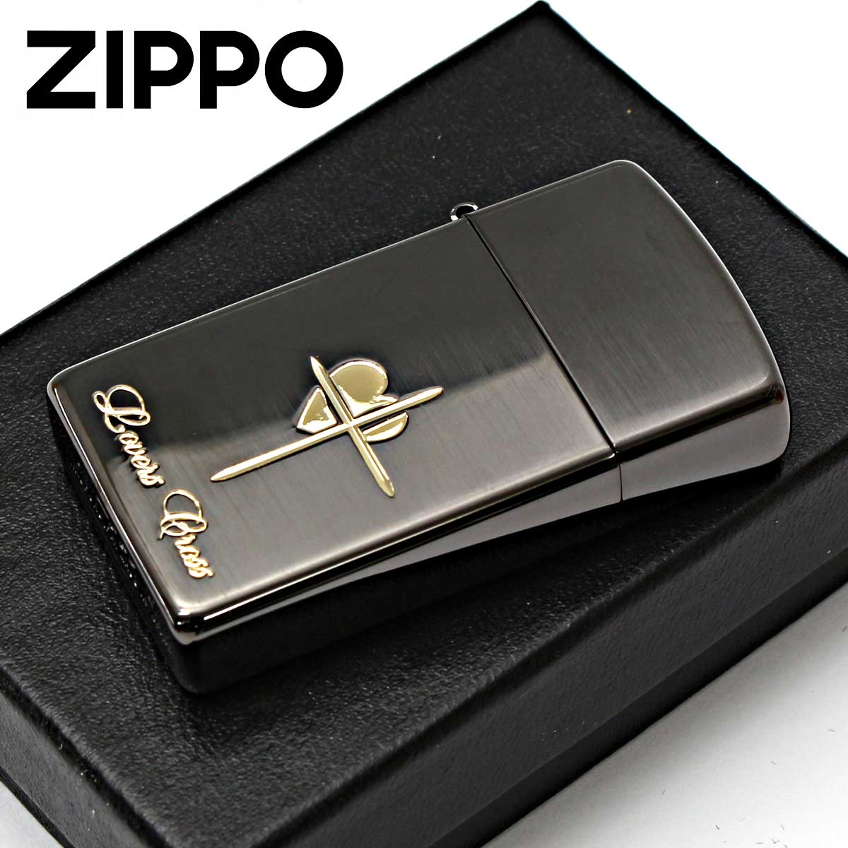 Zippo ジッポー ラバーズ クロス スリム ハート 黒サテーナ＆金 Lovers Cross 63040298