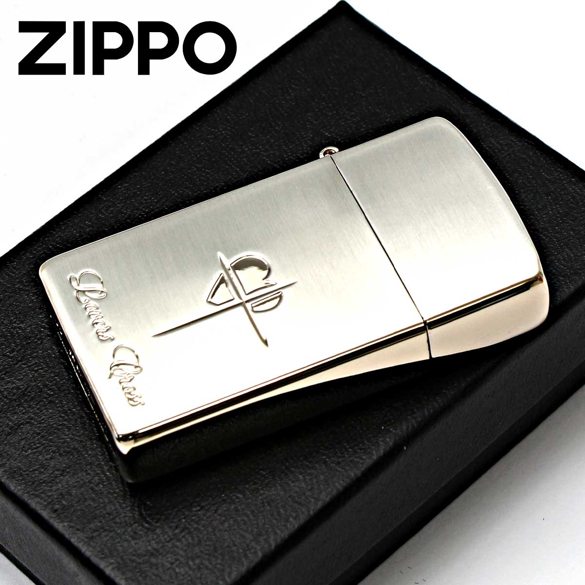 Zippo ジッポー ラバーズ クロス スリム ハート 銀サテーナ＆ピンクゴールド Lovers Cross 63040398