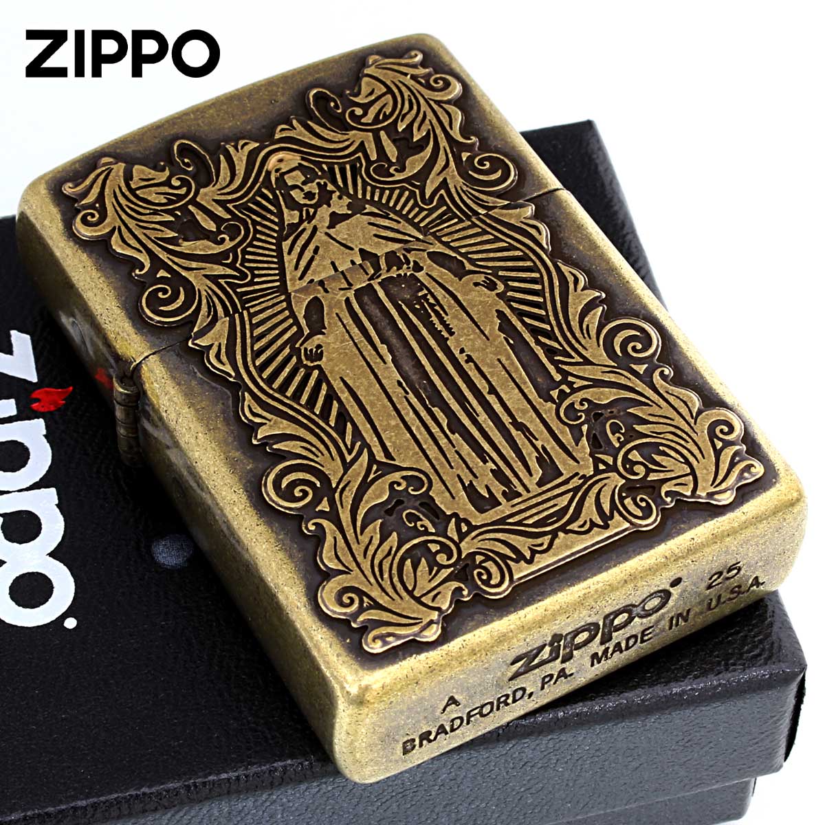 Zippo ジッポー アラベスク マリア ディープエッチング 両面加工 真鍮いぶし 63201598