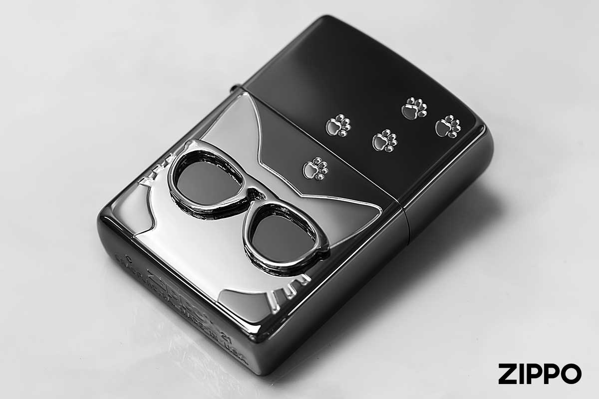 Zippo ジッポー 猫 ネコ 足跡 サングラス メタル Love Cat