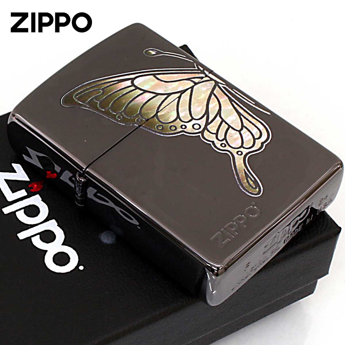 Zippo ジッポー 蝶々 バタフライ シェル風プリント ホワイト