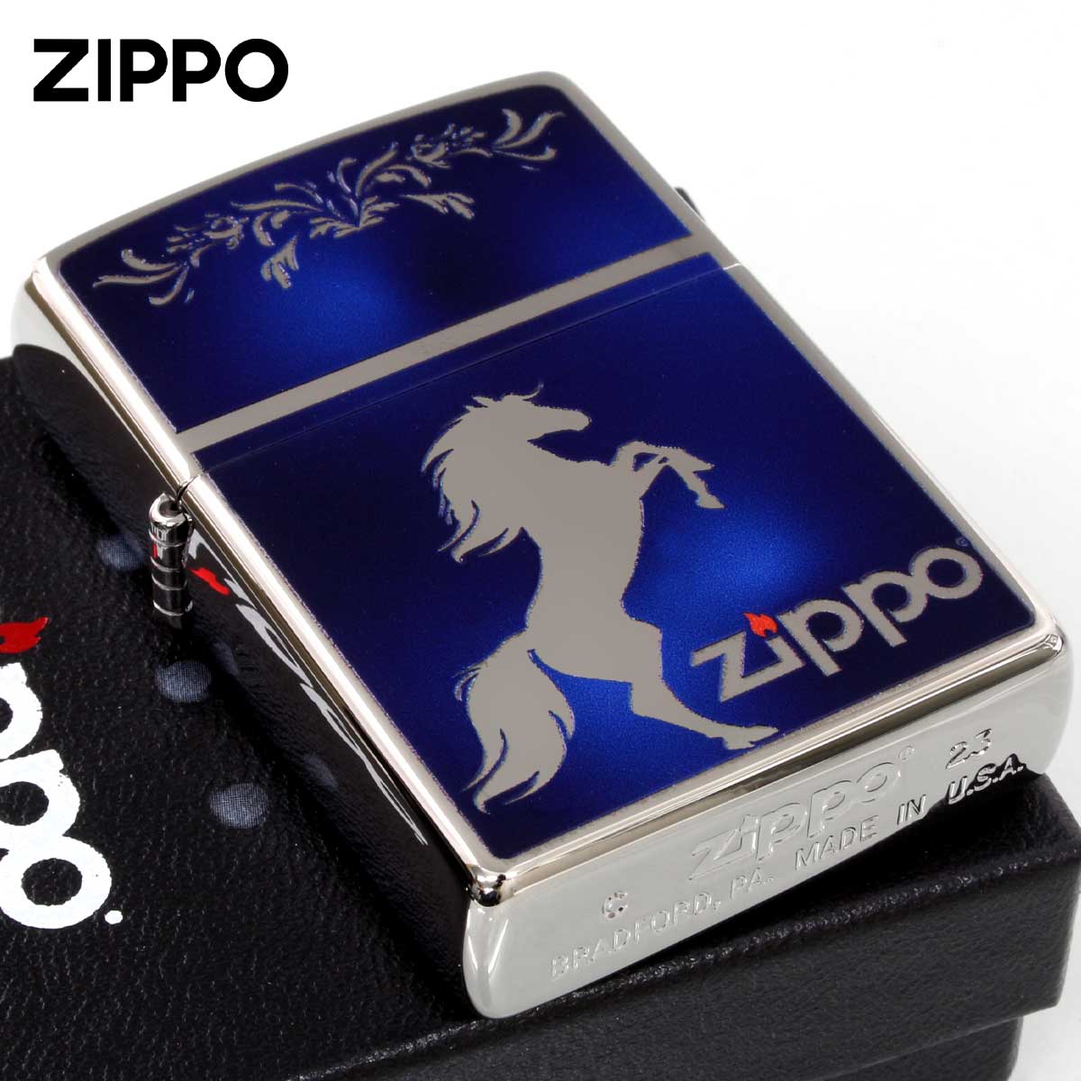 Zippo ジッポー #200 馬 ホースデザイン シルエット ブルー TiSV_HOSE-MBL