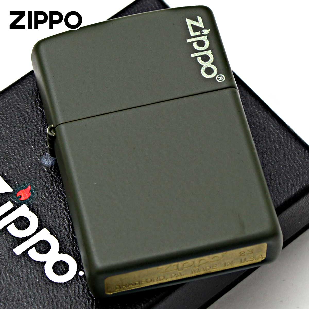 Zippo ジッポー グリーン マット ジッポ ロゴ Green Matte Zippo Logo 221ZL メール便可