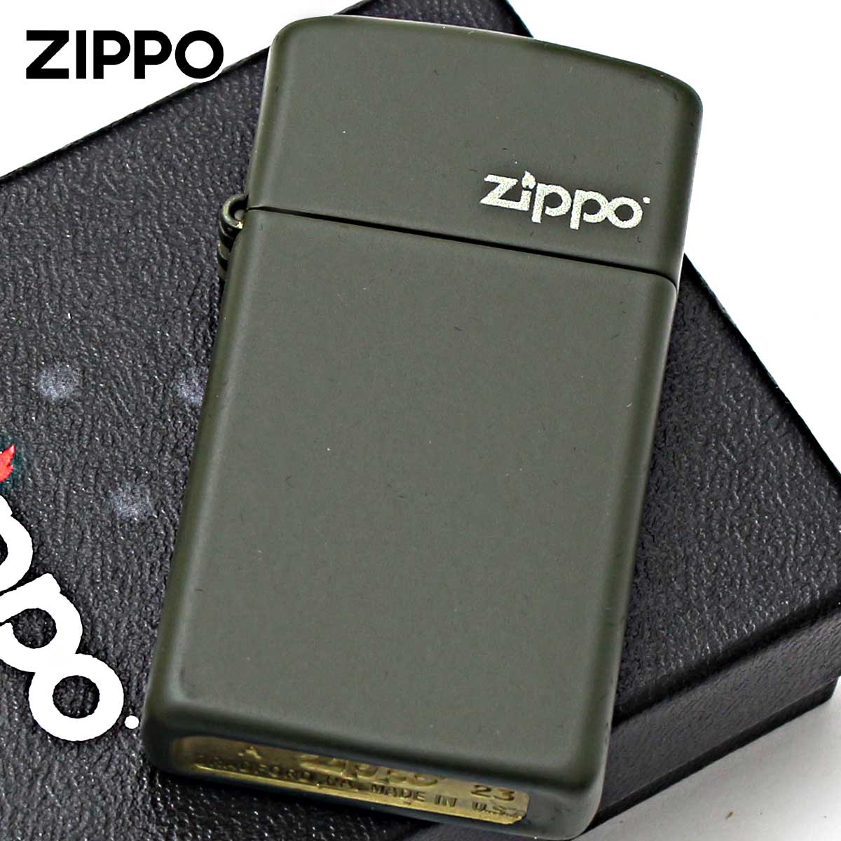 Zippo ジッポー スリム グリーン マット ジッポ ロゴ SLIM Green Matte Zippo Logo 1627ZL メール便可