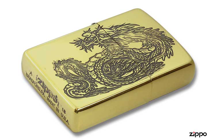 Zippo ジッポー ドラゴン 龍 青海波 和柄 両面加工 ブラス Japanese 