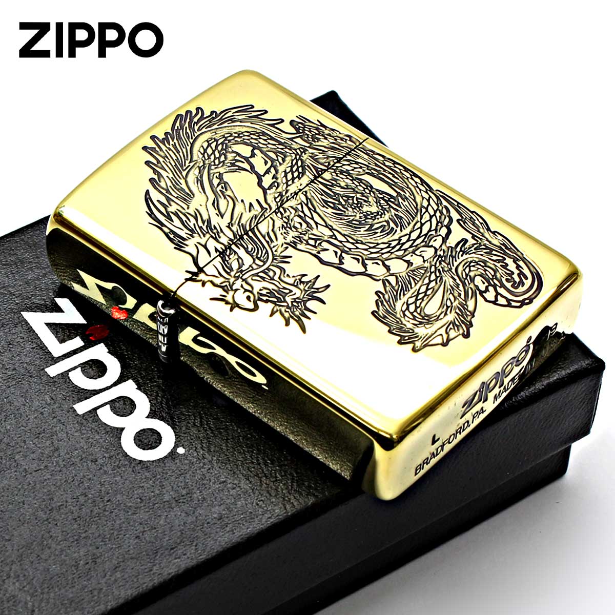 Zippo ジッポー ドラゴン 龍 青海波 和柄 両面加工 ブラス Japanese pattern Dragon 2BS-WDR3 メール便可