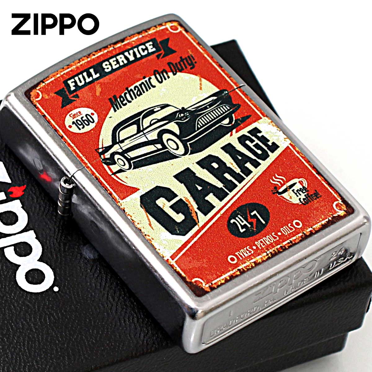 Zippo ジッポー オールドポスター風 GARAGE Mechanic On Duty! アメリカ加工 Processing in USA Z207-119573 メール便可