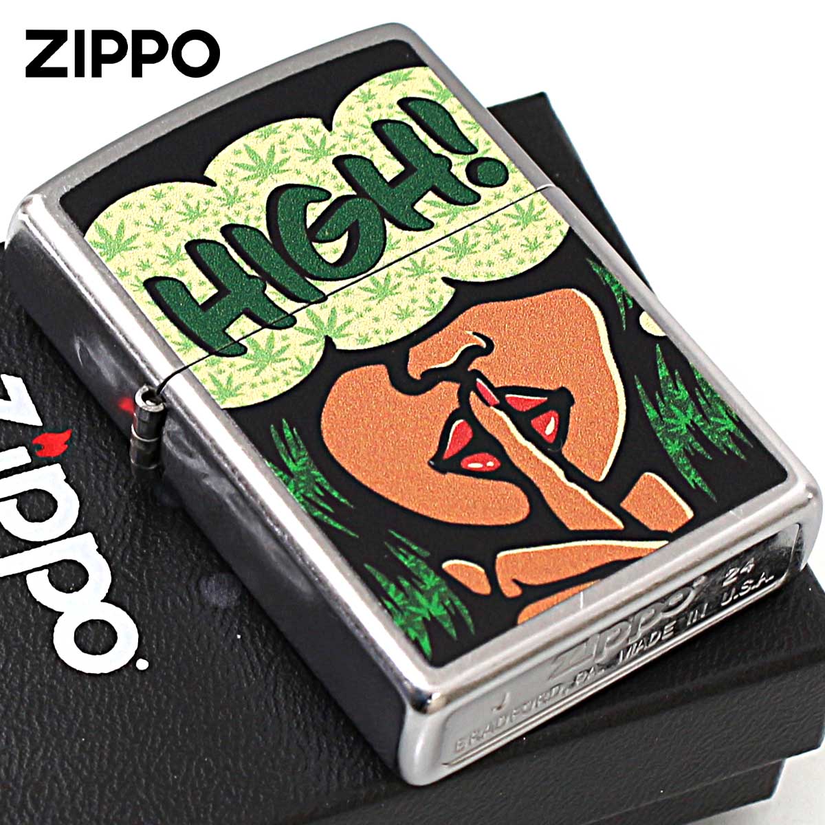 Zippo ジッポー マリファナ Marijuana Leaf HIGH アメリカ加工 Processing in USA Z207-119761 メール便可