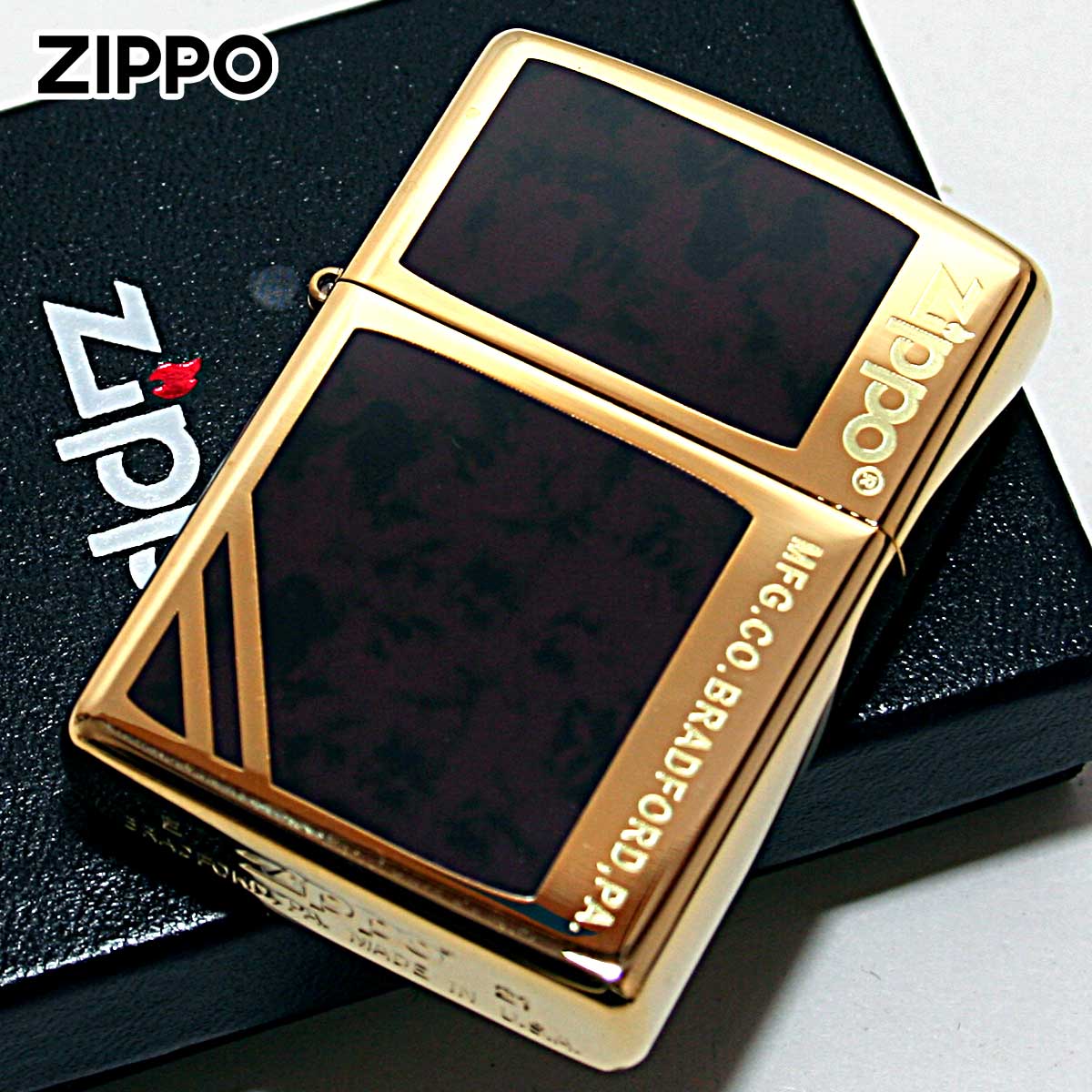 正規代理店 マーブル ブラウン ジッポー Zippo 大理石調 ラッカー 金メッキ 白色燈