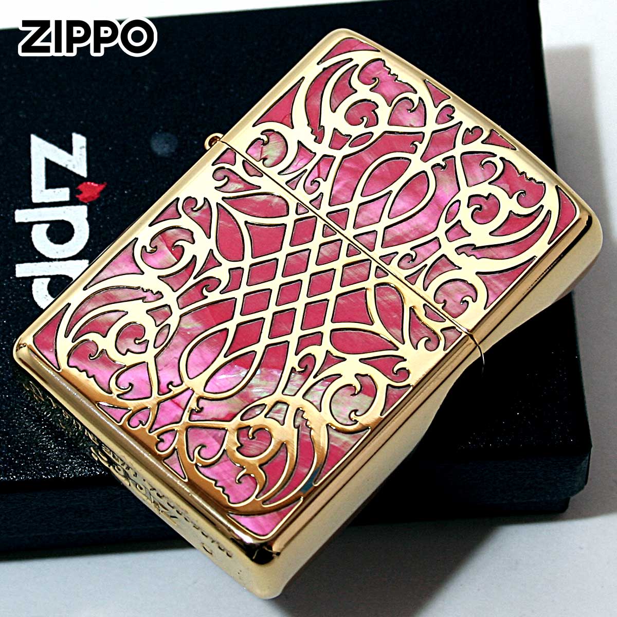 Zippo ジッポー アーマー シェル 貝 アラベスク 唐草 インレイ 象嵌 ゴールド Armor Shell Arabesque 1201S697