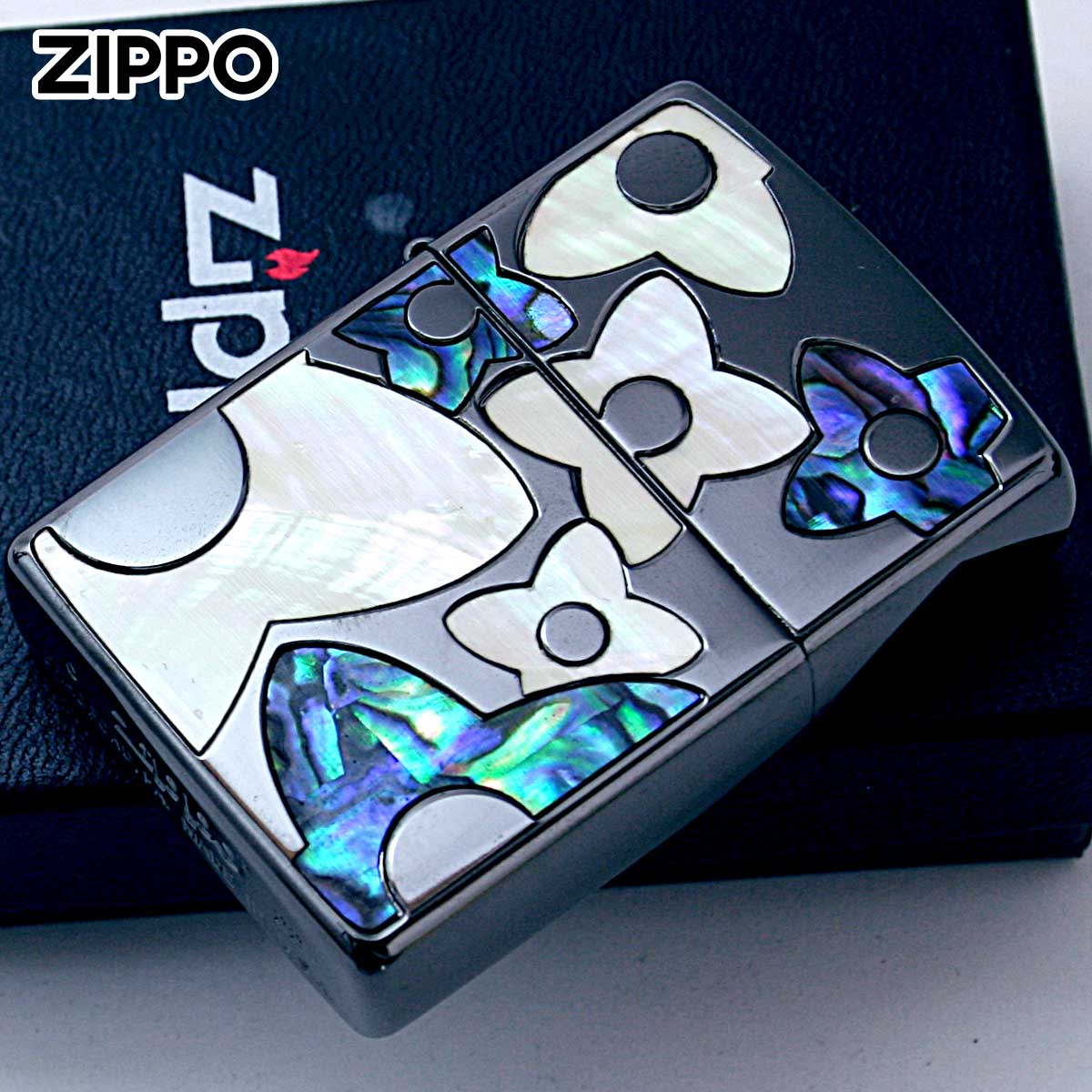 Zippo ジッポー シェル 貝 インレイ 象嵌 フラワー 花 ブラック Shell Flower BK 1201S836