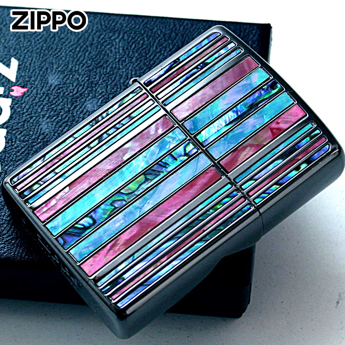 Zippo ジッポー シェル 貝 インレイ 象嵌 ストライプ ブラック SHELL STRIPE BK 1201S832