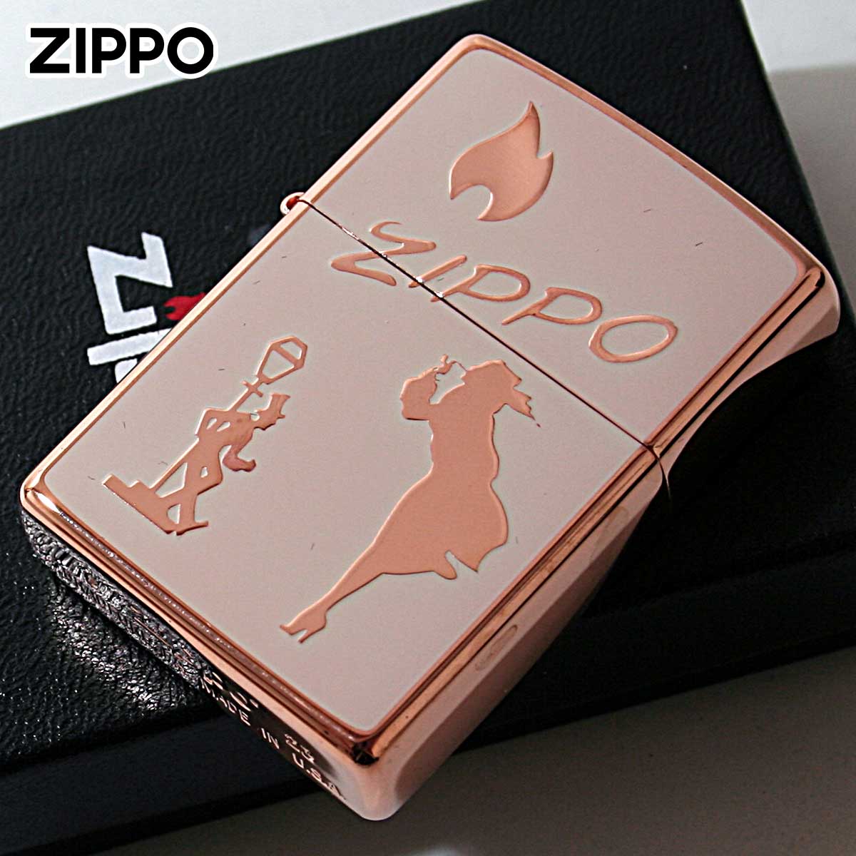 Zippo ジッポー ウインディ ドランク 炎 アイコンフレーム クラッシックロゴ カッパー ベージュ Classic Logos CP BG 1201S852