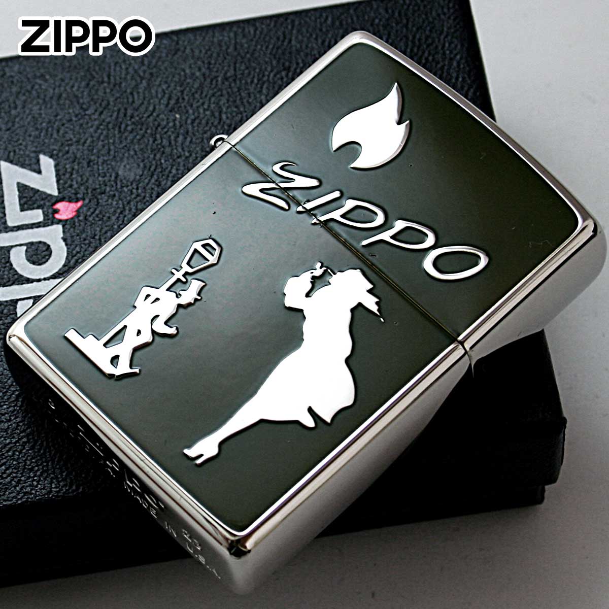 Zippo ジッポー ウインディ ドランク 炎 アイコンフレーム クラッシックロゴ シルバー カーキ Classic Logos SV KH 1201S854 メール便可
