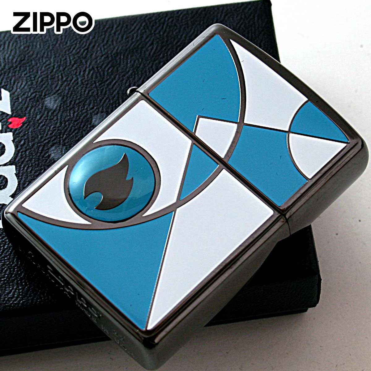 Zippo ジッポー 炎 アイコンフレーム モザイク ブラック ブルー