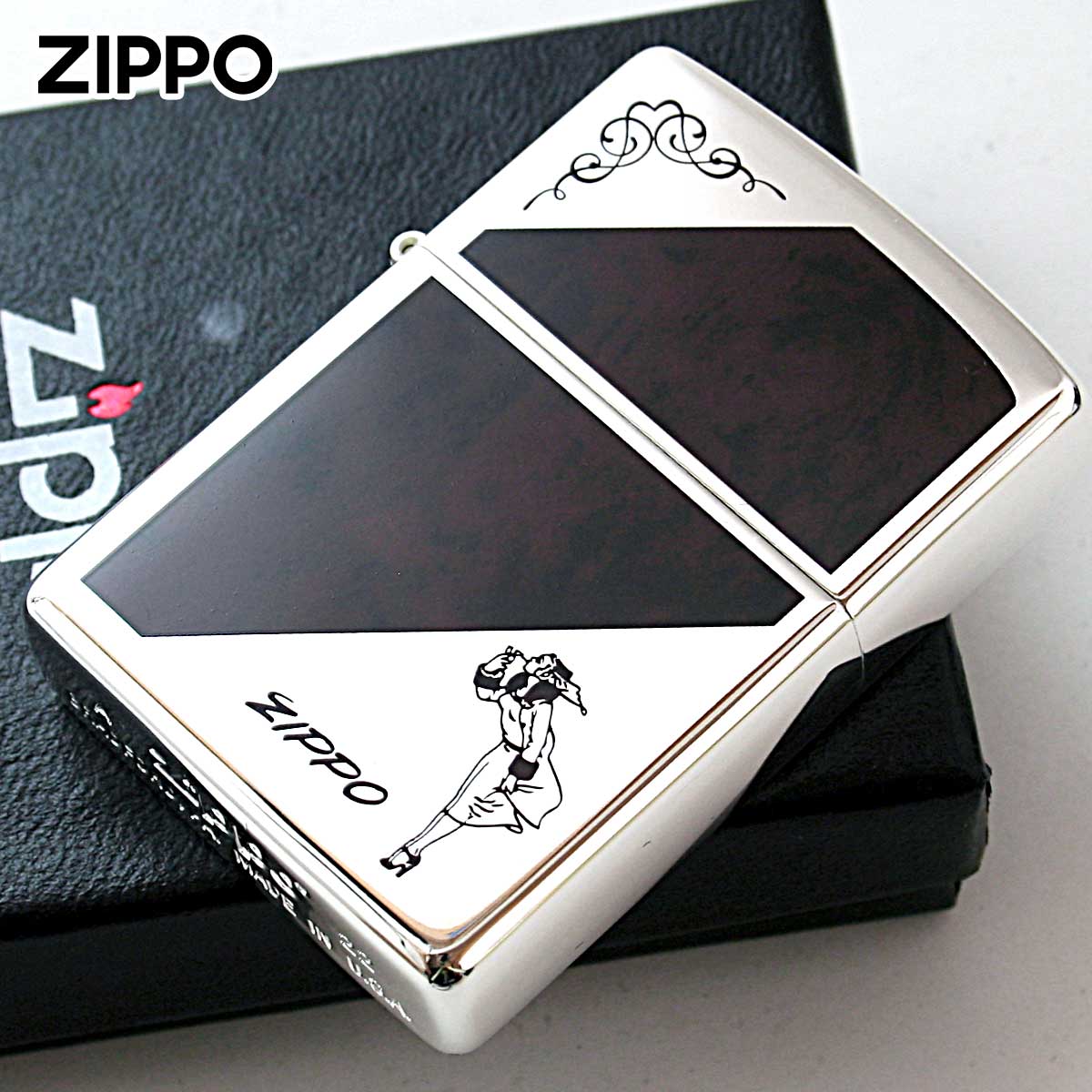 Zippo ジッポー ウインディ ガール マーブル 大理石調 アラベスク 唐草 シルバー ブラウン 1201S814 メール便可