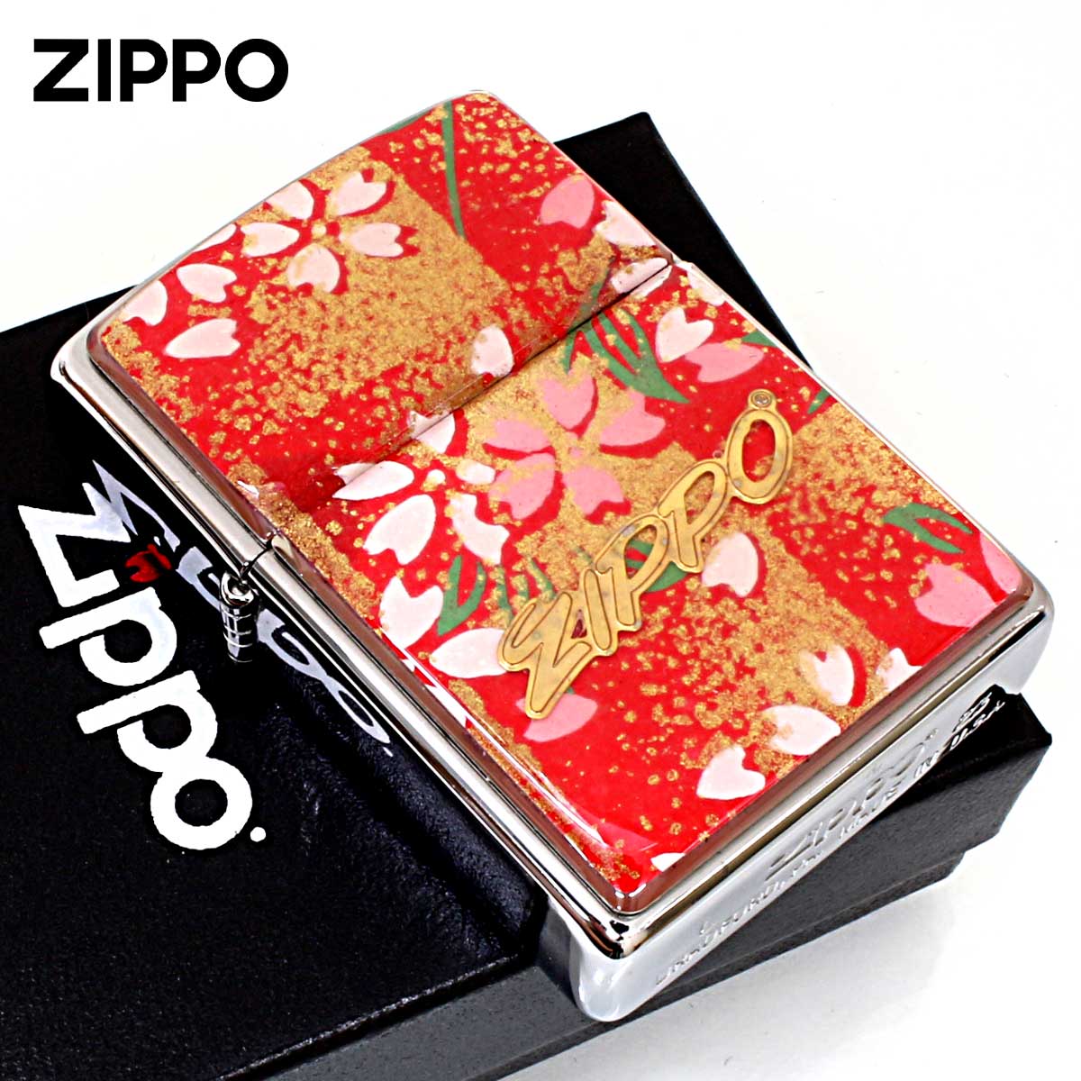 Zippo ジッポー 友禅和紙 伝統 和柄 ジッポ ロゴ 桜 赤 1201S915