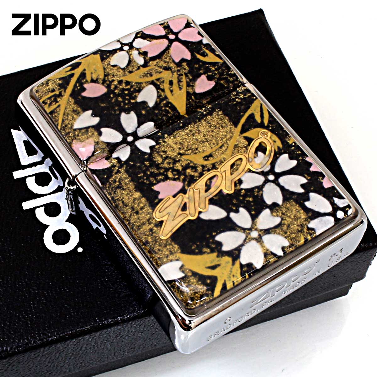 Zippo ジッポー 友禅和紙 伝統 和柄 ジッポ ロゴ 桜 黒 1201S916
