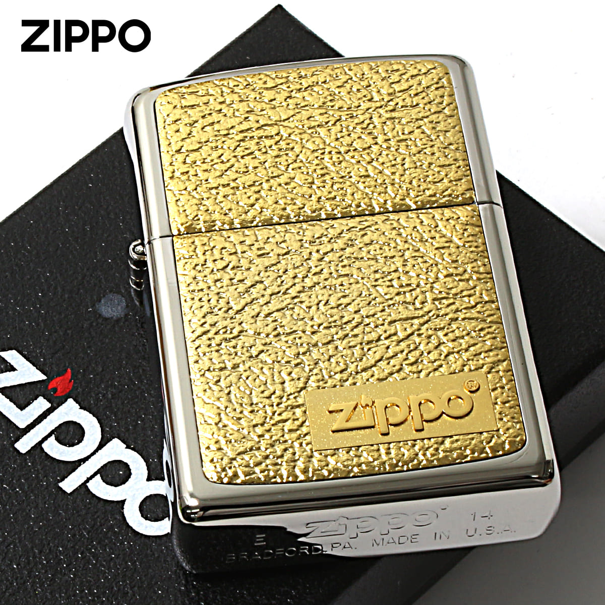 Zippo ジッポー チタニウムコーティング ゴールドプレート貼り ロゴ ZIPPO LOGO #200 銀チタン 15-14