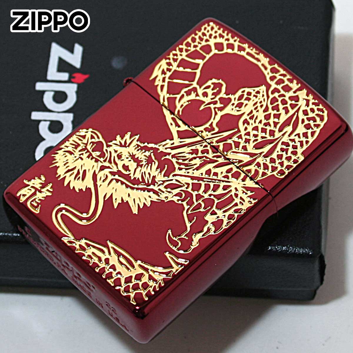 Zippo ジッポー ドラゴン 龍 レッド RED DRAGON Ion Red Gold Plate Inlay G 金サシ