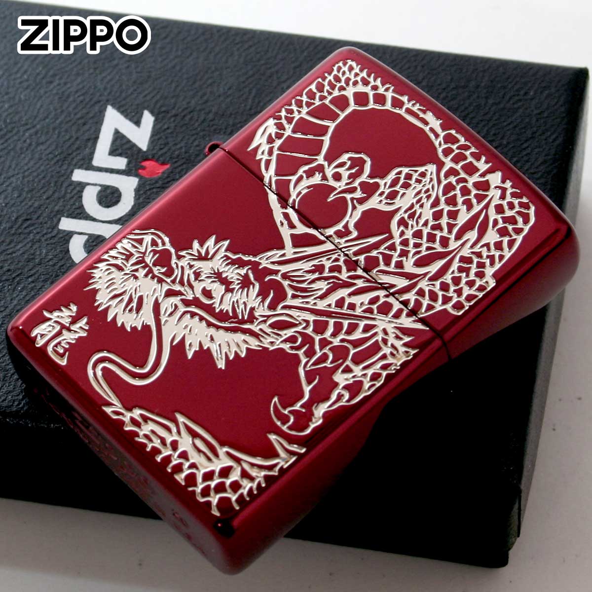 Zippo ジッポー ドラゴン 龍 レッド RED DRAGON Ion Red Gold Plate Inlay S 銀サシ