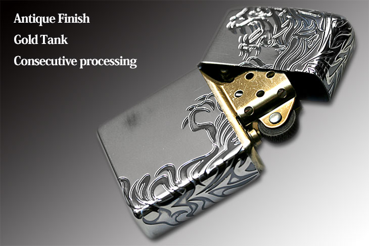Zippo ジッポー Stream Tiger （B）Antique Silver（G・tank）