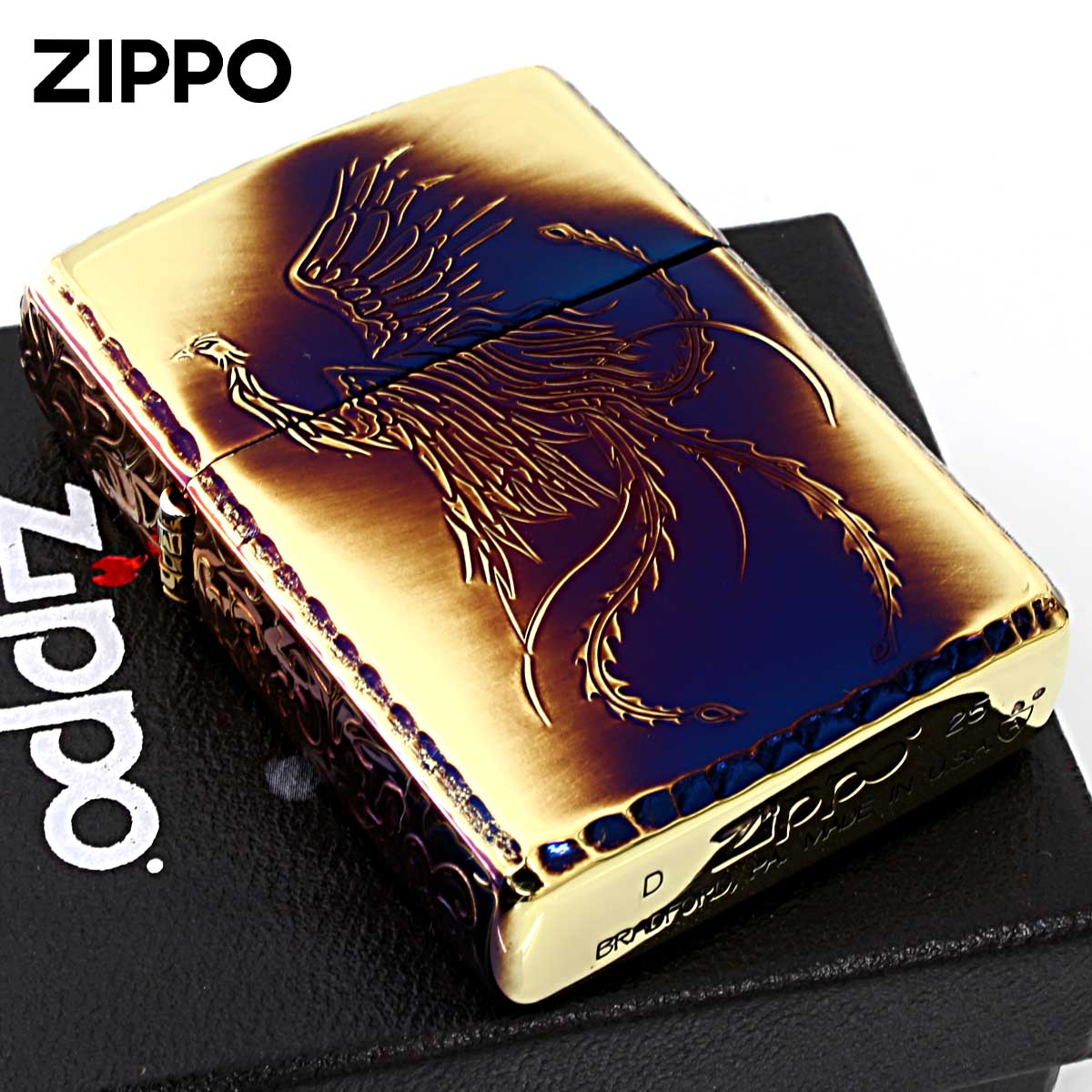 Zippo ジッポー アーマー 鳳凰 フェニックス 唐草 アラベスク ARMOR 5面デザイン ブラスいぶし ゴールドタンク 鳳凰