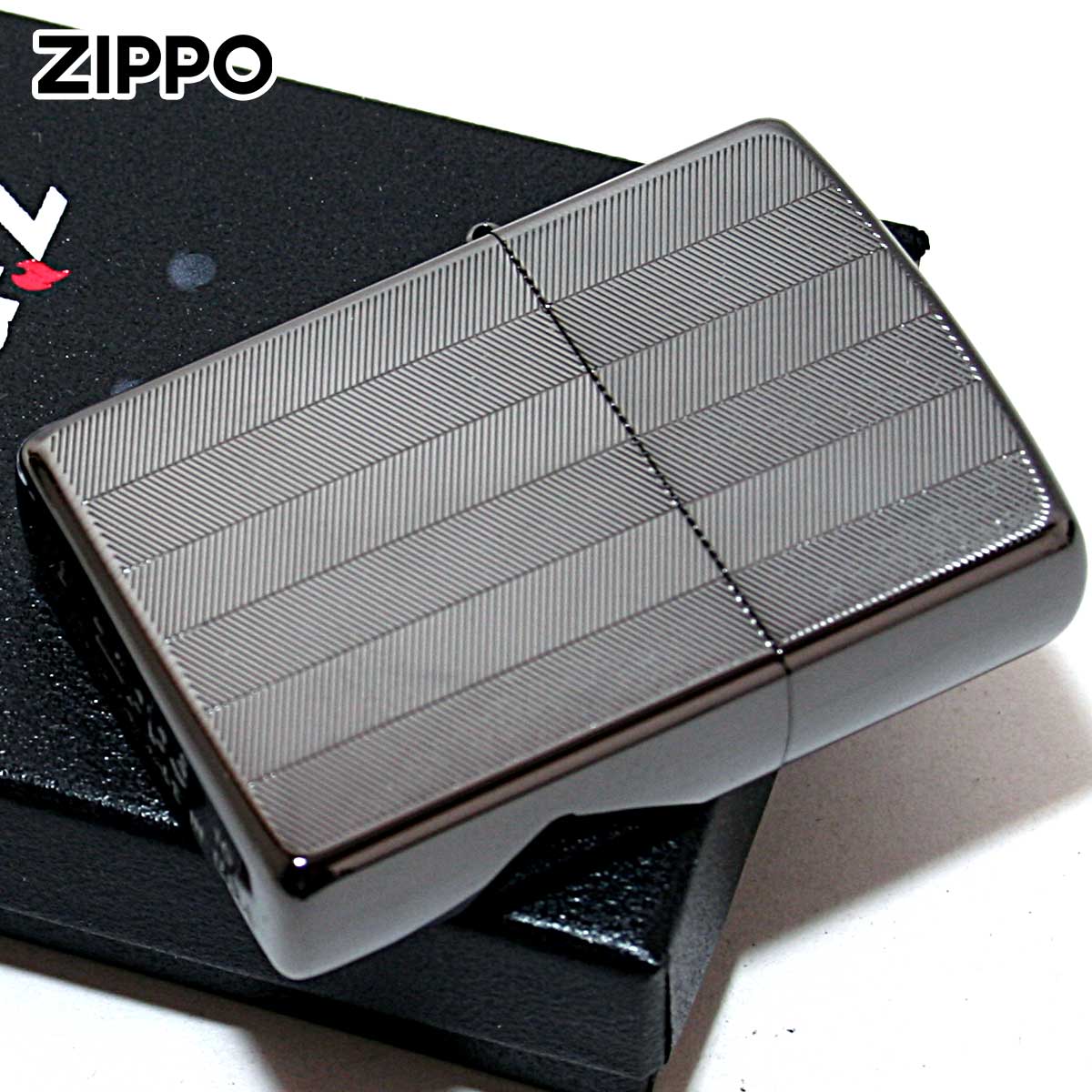 Zippo ジッポー ヘリンボン柄 両面 彫刻 ブラックニッケル SFE-HERRINGBONE A メール便可