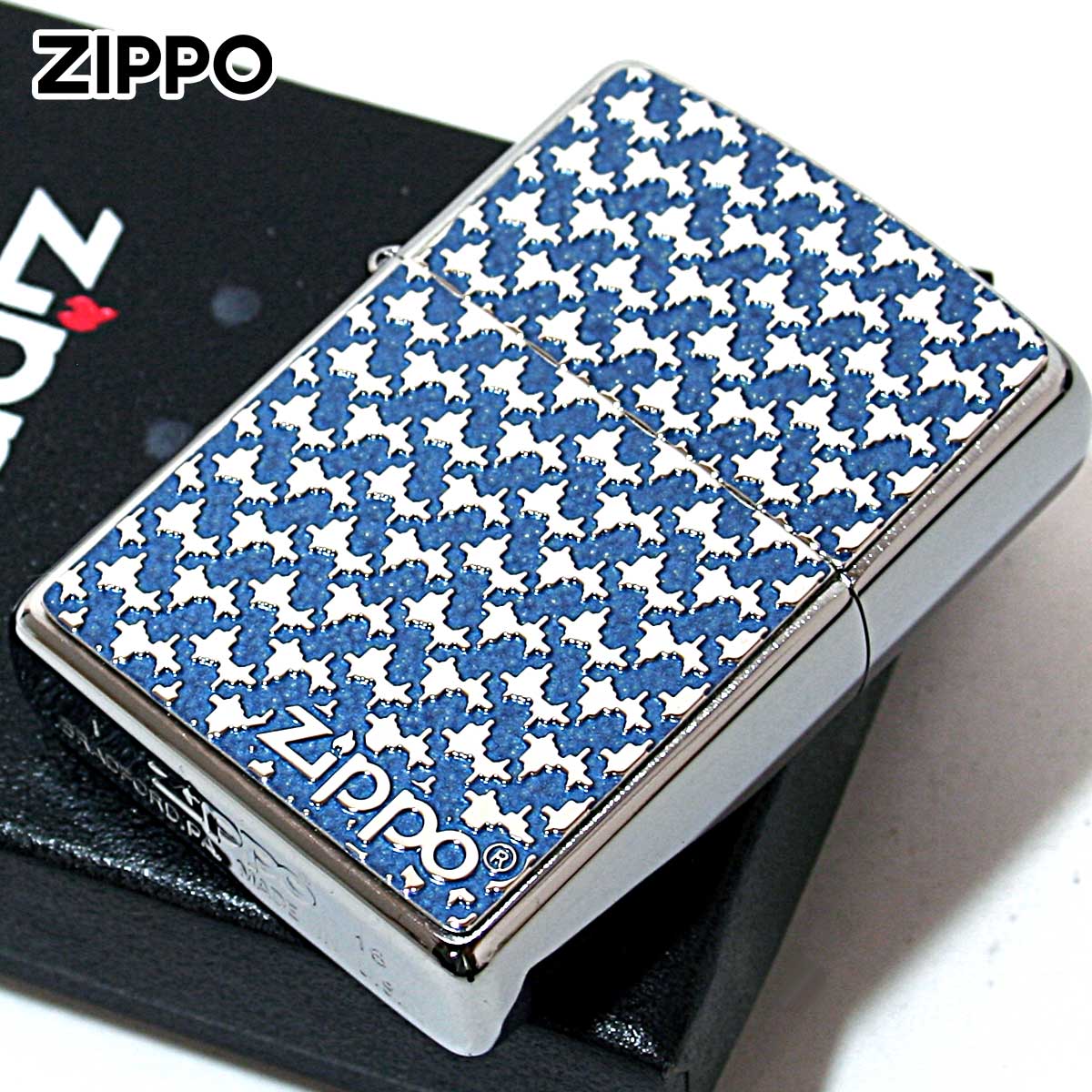 Zippo ジッポー パターン柄 ブルー #200 メタルプレート 両面加工 ニッケルメッキ 2MPP-Pattern BL メール便可