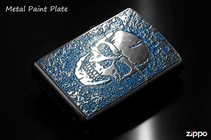 Zippo ジッポー 200 Flat Bottom Metal Paint Plate 2MPP-Skull BL メール便可