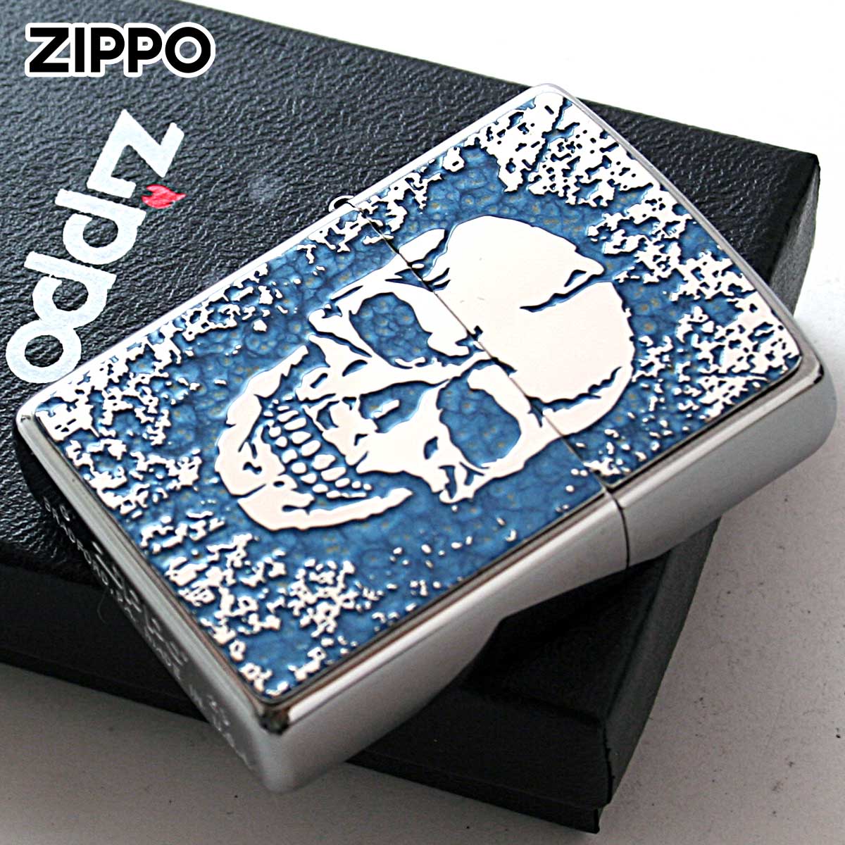 Zippo ジッポー スカル ドクロ 骸骨 Skull ブルー ＃200 メタルプレート 両面加工 ニッケルメッキ 2MPP-Skull BL メール便可