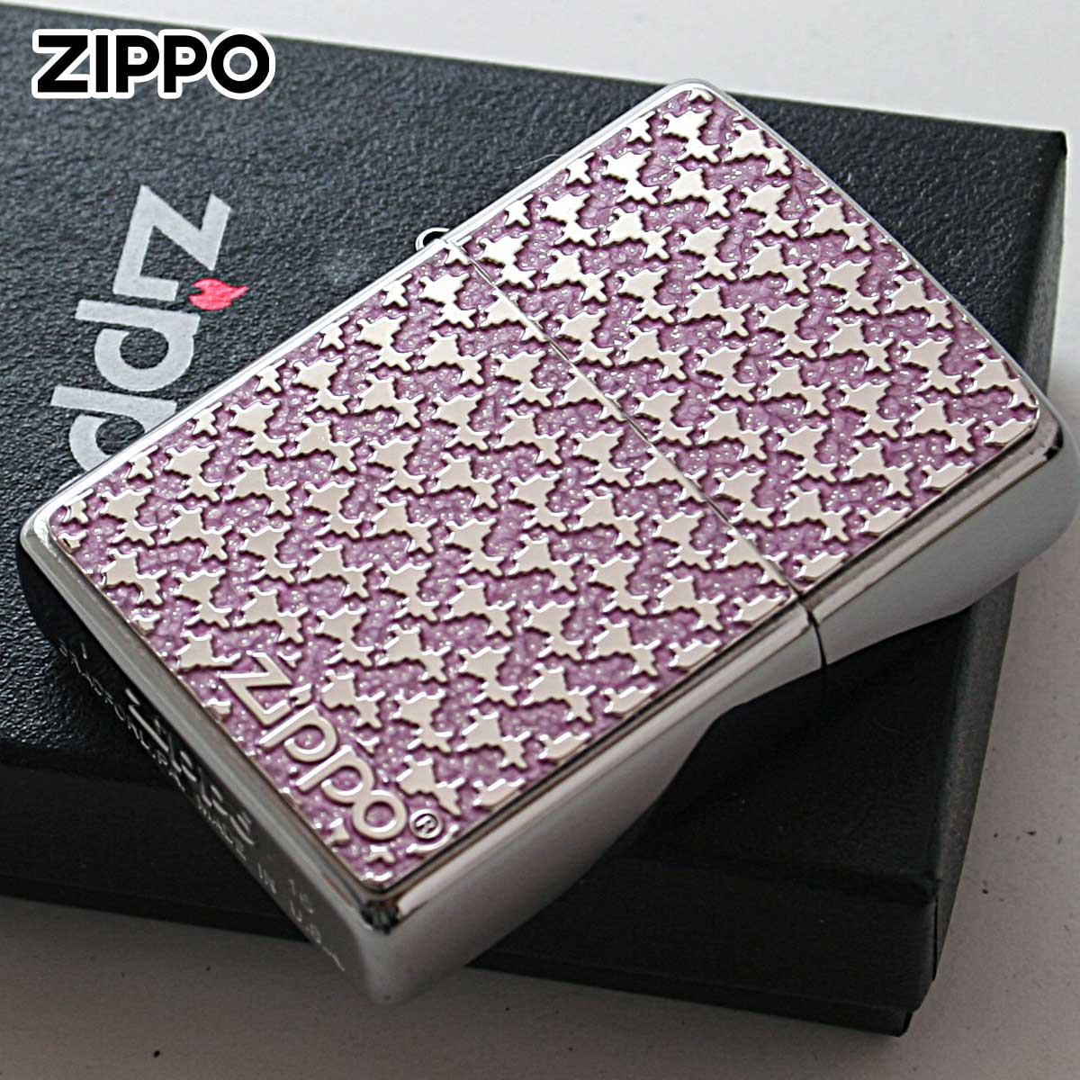 Zippo ジッポー パターン柄 ピンク ＃200 メタルプレート 両面