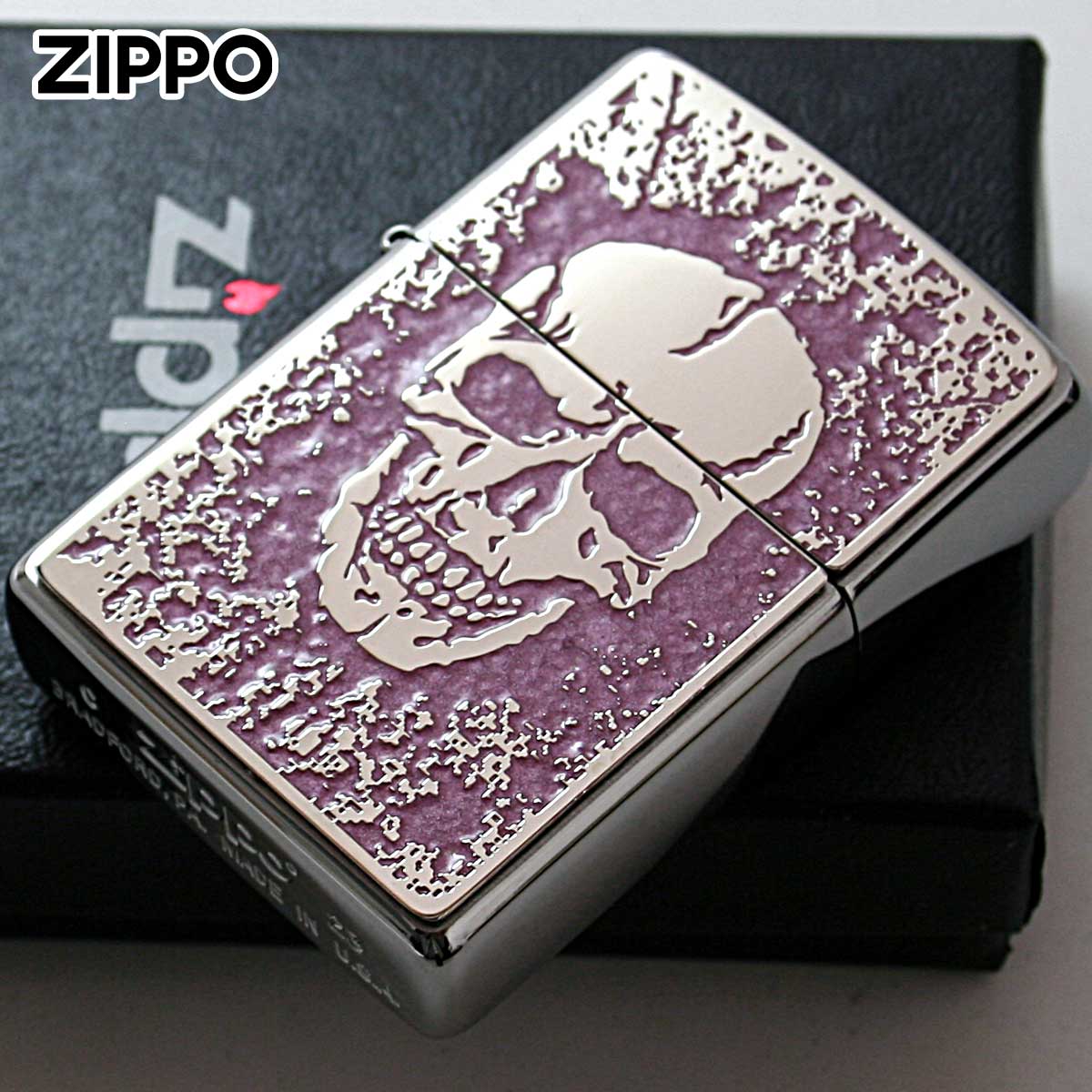 Zippo ジッポー スカル ドクロ 骸骨 Skull ピンク ＃200 メタルプレート 両面加工 ニッケルメッキ 2MPP-Skull PK メール便可
