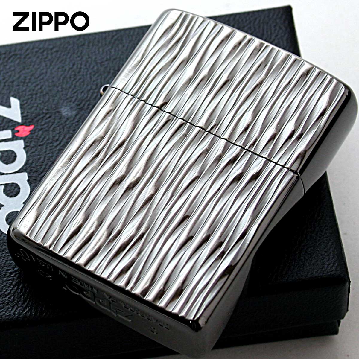 Zippo ジッポー アーマー ヒートヘイズ シルバー ブラック 両面加工 ARMOR Heat Haze Silver&Black B SB