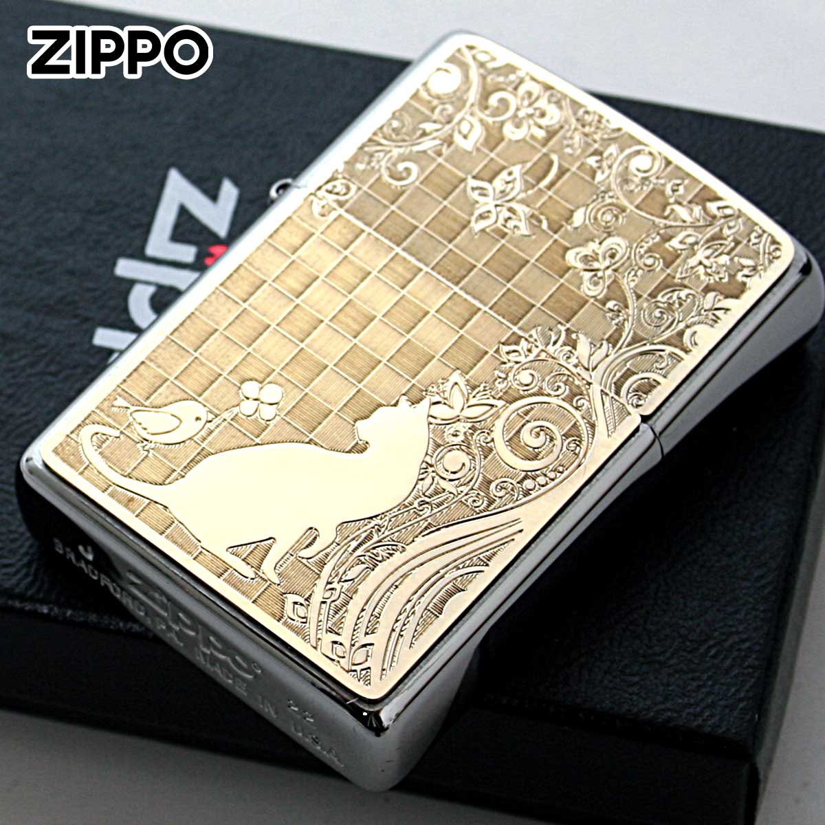 ノッポページ Zippo ジッポー 月 ネコ シルエット 月と猫 ピンクゴールド PKG