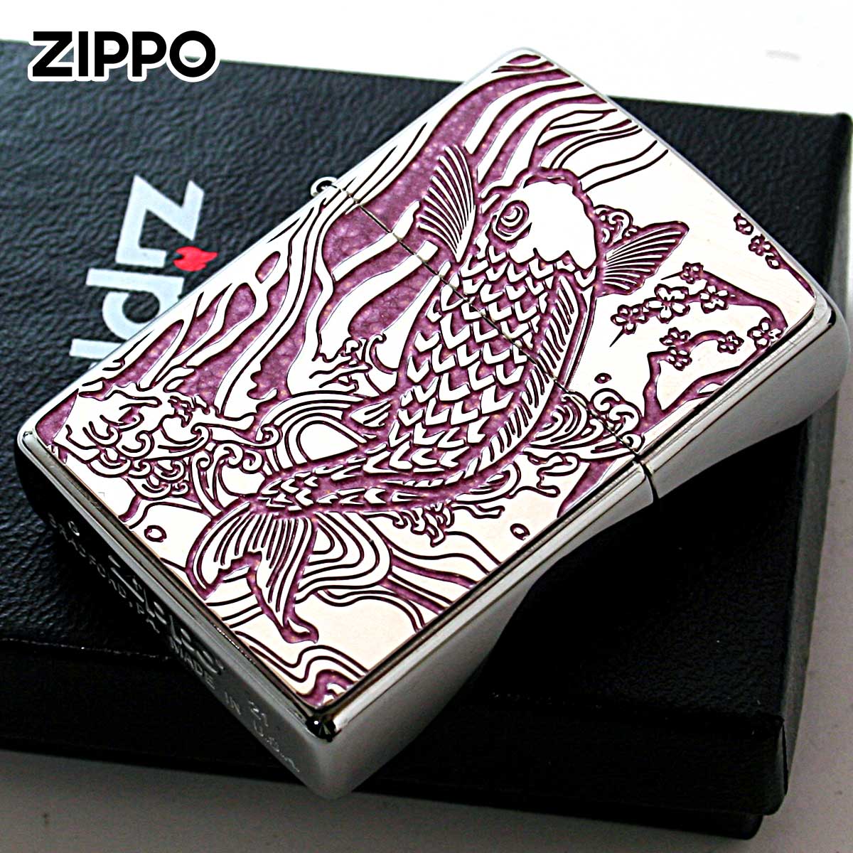 Zippo ジッポー 鯉 カープ ピンク ＃200 メタルプレート 両面加工