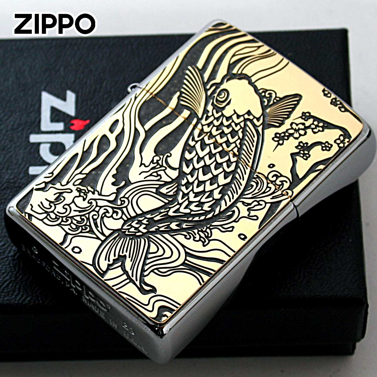 Zippo ジッポー 鯉 カープ グレー ＃200 ゴールドプレート 両面加工 ニッケルメッキ 2MPP-Carp GY GP