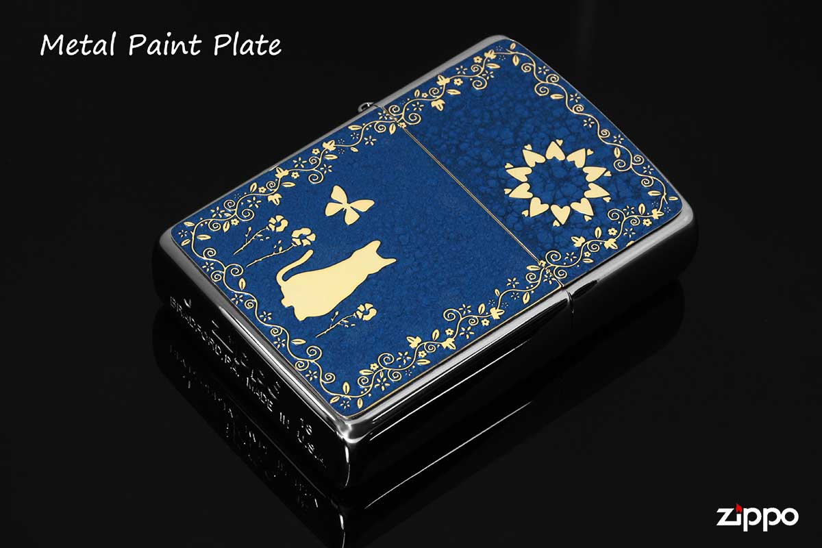 Zippo ジッポー 200 Flat Bottom Metal Paint Plate 2MPP-Cat BL GP メール便可