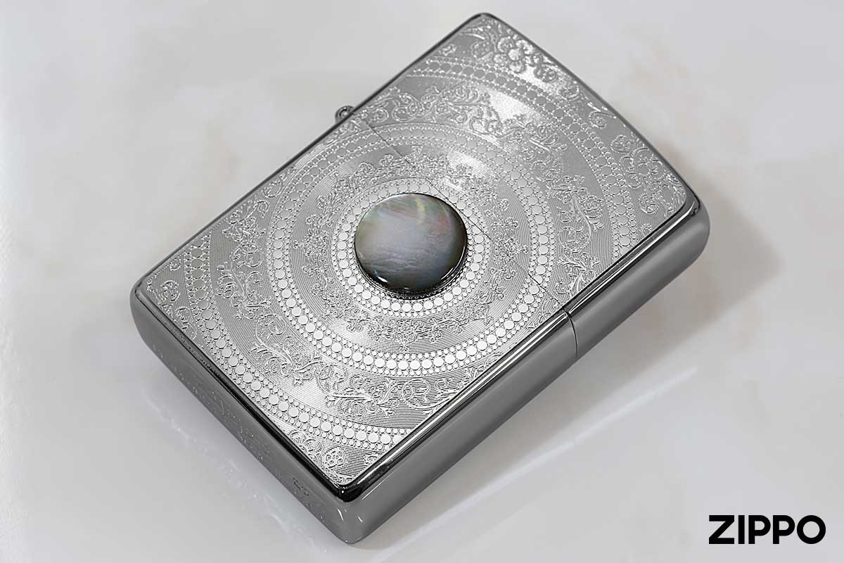 Zippo ジッポー Mother of Pearl 200 Flat Bottom Metal Paint Plate 黒蝶貝 2MP-MoP BK メール便可