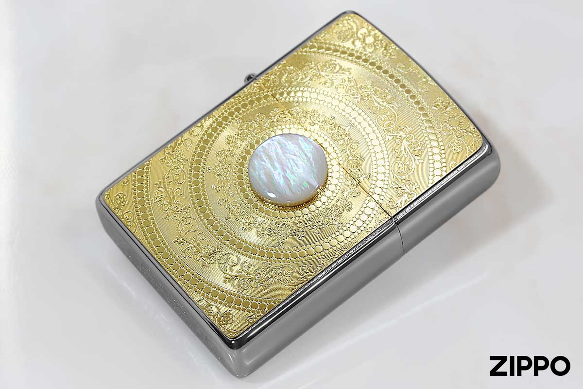 Zippo ジッポー Mother of Pearl 200 Flat Bottom Metal Paint Plate 白蝶貝 ゴールドプレート 2MP-MoP WH GP メール便可