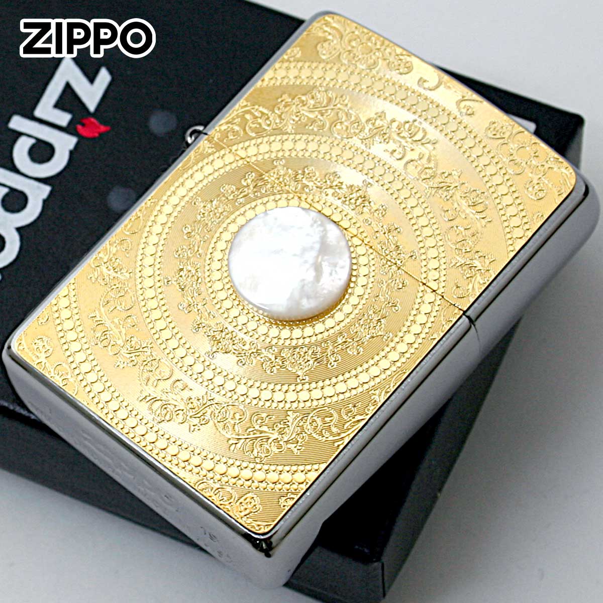 Zippo ジッポー 白蝶貝 パール Mother of Pearl #200 ゴールドプレート ニッケルメッキ 2MP-MoP WH GP メール便可