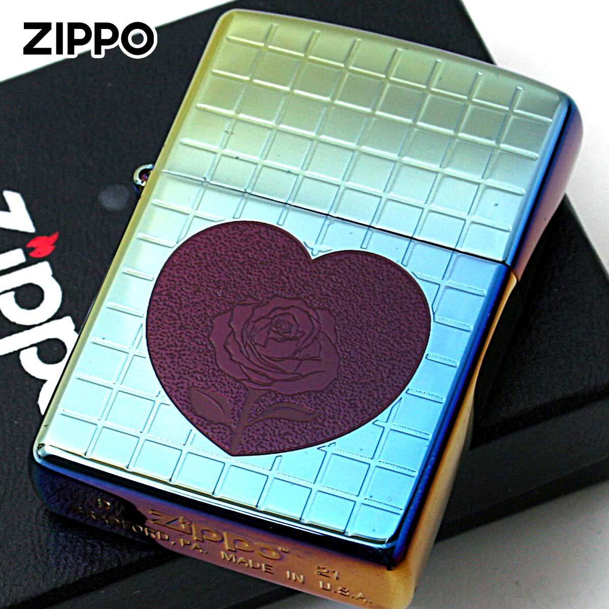 Zippo ジッポー ハート 薔薇 チタニュームコーティング レインボー TITANIUM COATING Heart Rose Rainbow TC-R メール便可
