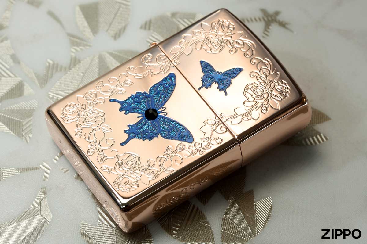 Zippo ジッポー Blue Butterfly RP ブルー バタフライ Rose Pink メール便可