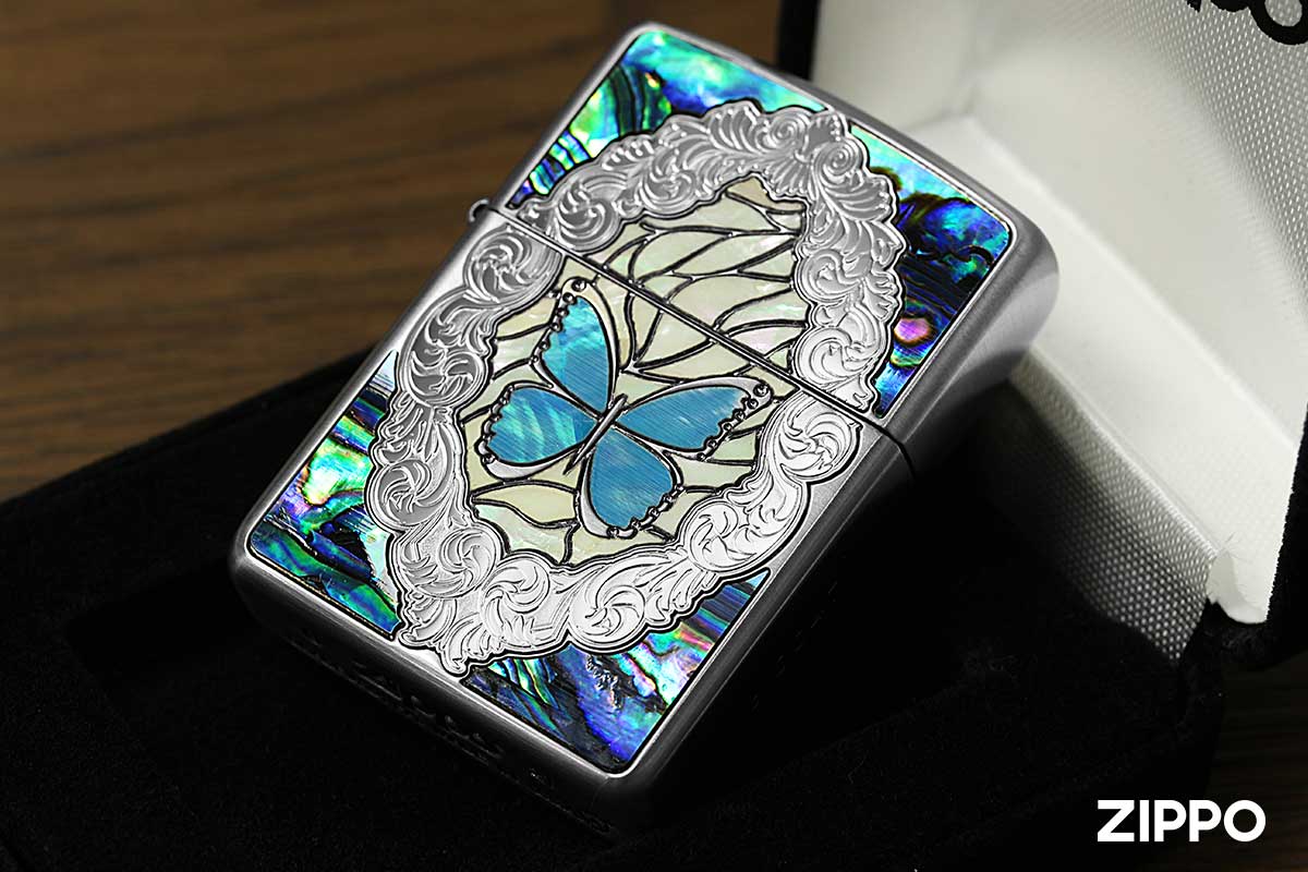 Zippo ジッポー Butterfly and Rose Antique Nickel BL