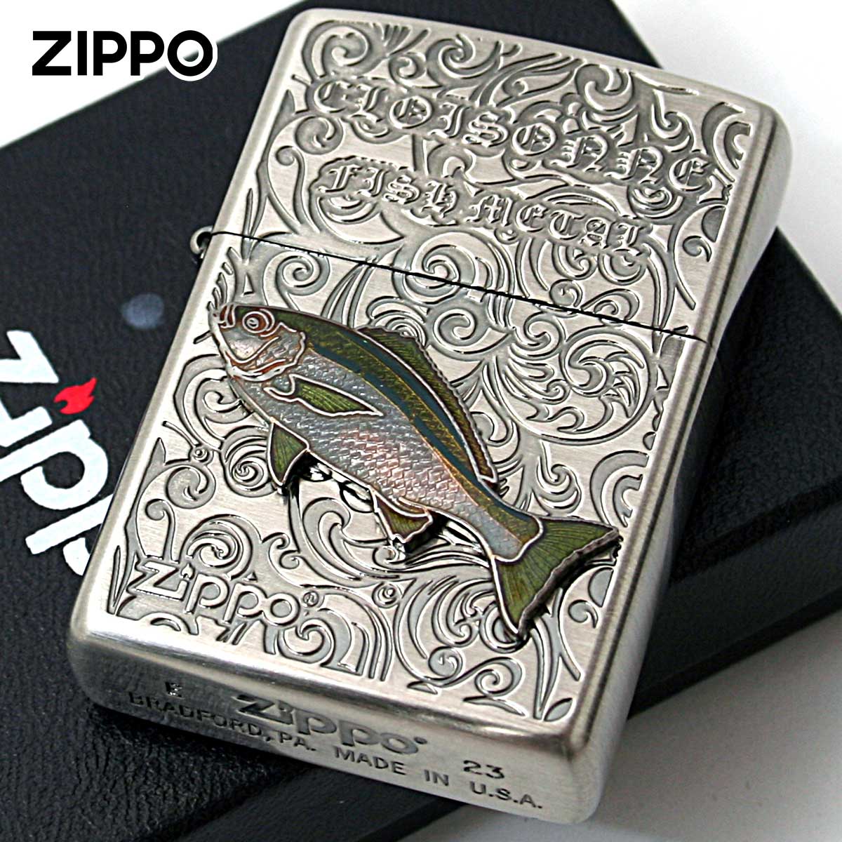 Zippo ジッポー イサキ ヴィンテージ 七宝メタル 海水魚 Vintage Cloisonne fish metal Salt Water Fish AN-イサキ