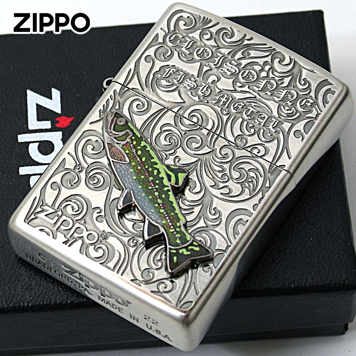 Zippo ジッポー ブラックトラウト ヴィンテージ 七宝メタル 淡水魚 Vintage Cloisonne fish metal Fresh Water Fish AN-ブルックトラウト