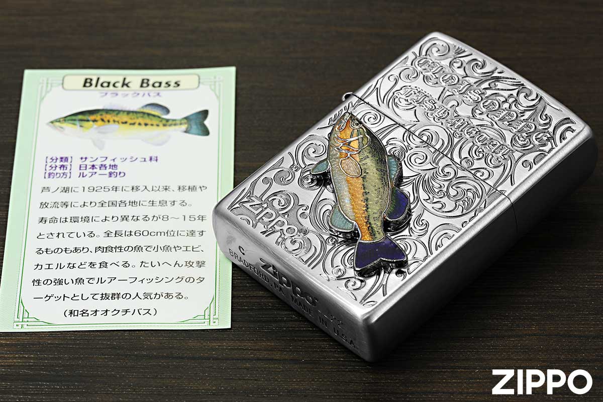 Zippo ジッポー Vintage Cloisonne fish metal Fresh Water Fish ヴィンテージ 七宝メタル AN-ブラックバス メール便可