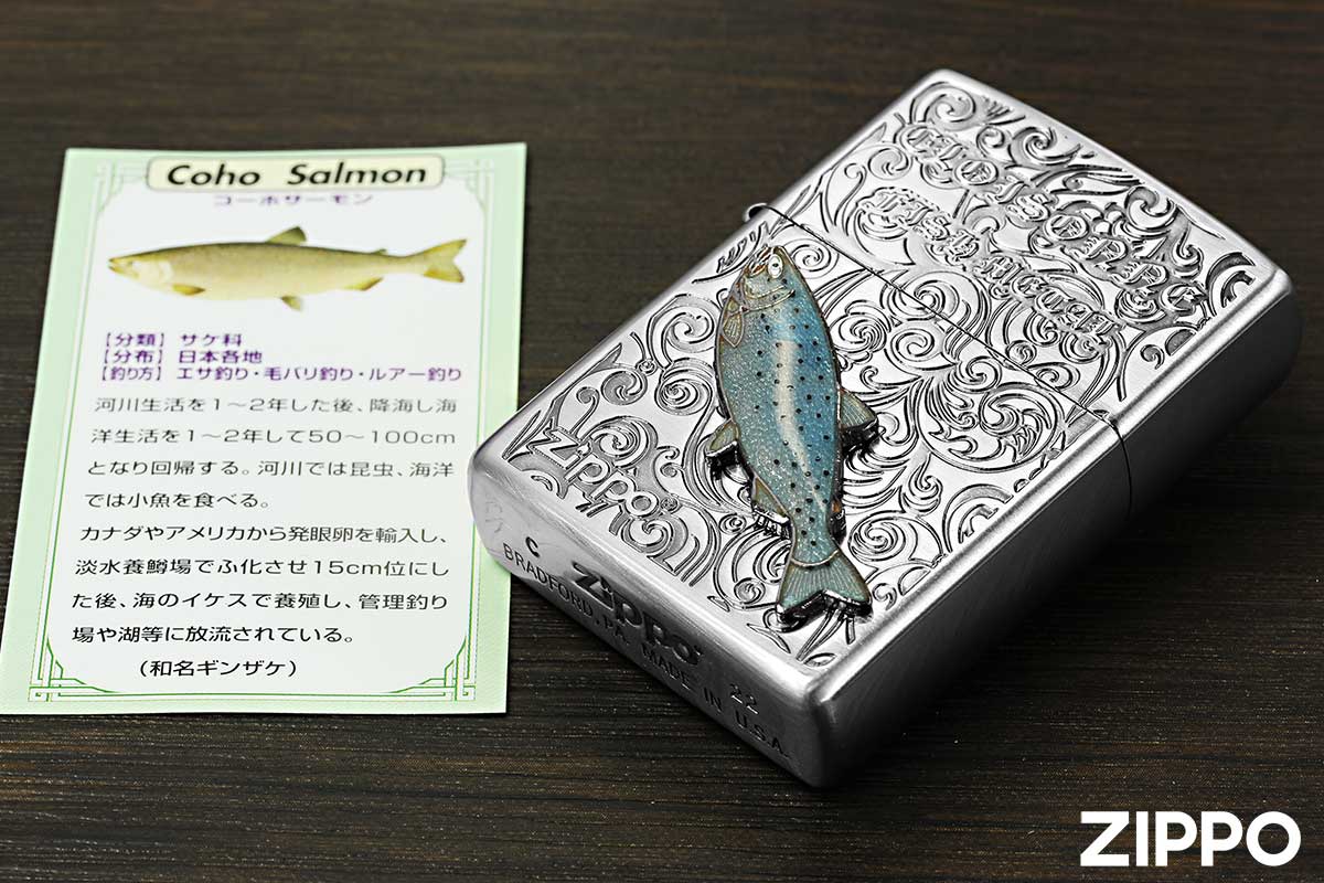 Zippo ジッポー Vintage Cloisonne fish metal Fresh Water Fish ヴィンテージ 七宝メタル AN-コーホーサーモン メール便可