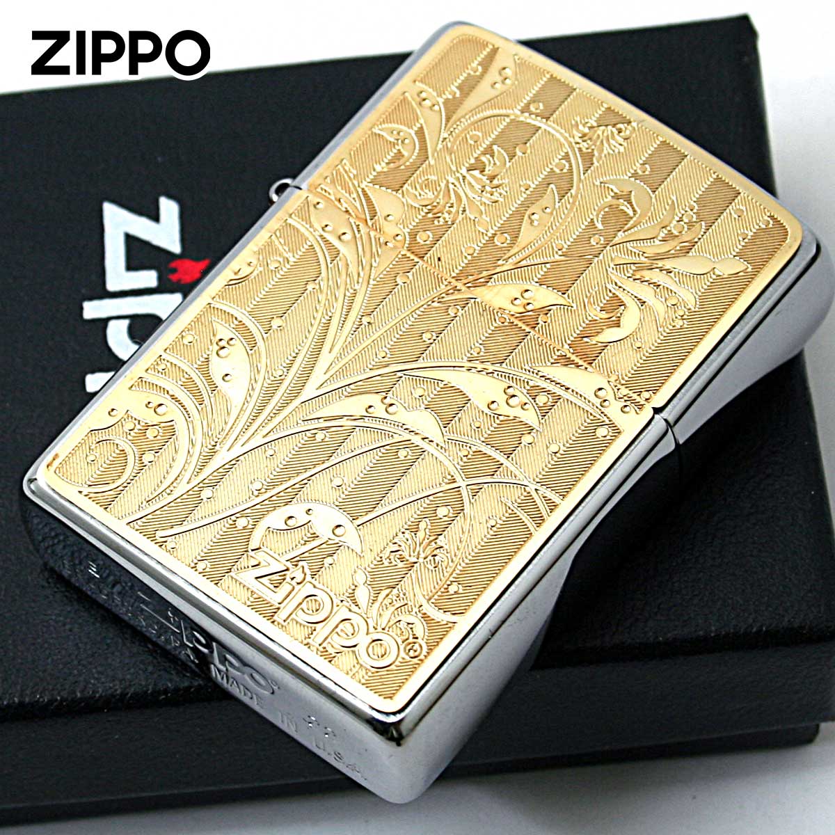Zippo ジッポー アラベスク 唐草  ＃200 ゴールドプレート ニッケルメッキ 2MP-アラベスクA GP メール便可