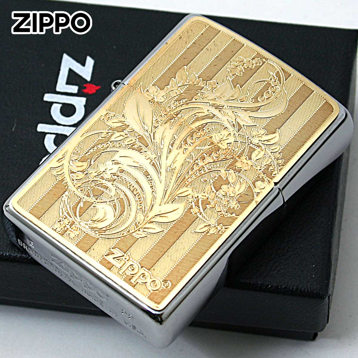 Zippo ジッポー アラベスク 唐草  ＃200 ゴールドプレート ニッケルメッキ 2MP-アラベスクB GP メール便可